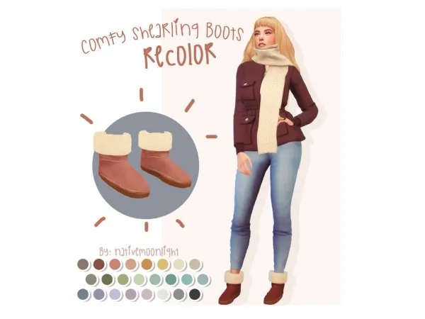 Maxis Match Comfy Shearling Boots Recolor by nativemoonlight - The Sims 4 Custom Content