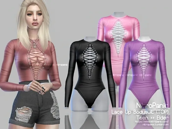Alpha Lace Up Bodysuit (TOP) - The Sims 4 Custom Content