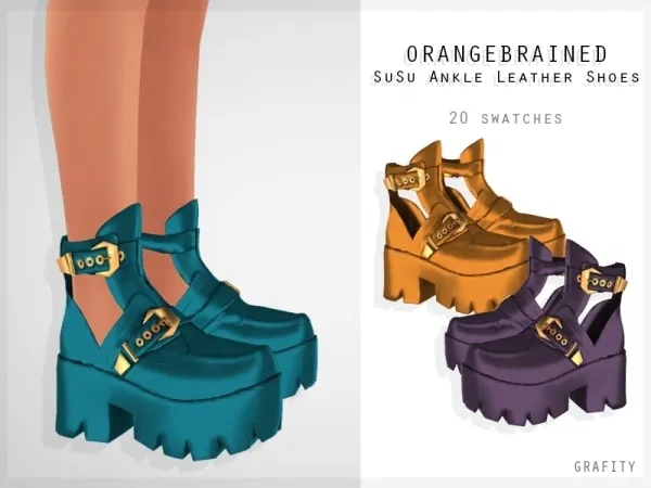 Alpha OrangeBrained SuSu Ankle Leather Shoes - The Sims 4 Custom Content