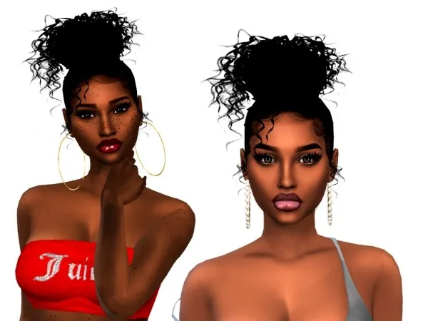 Messy curly Bun & Urban Tattoos for male sims by xxblacksims