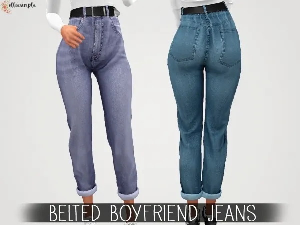 Alpha Elliesimple Belted Boyfriend Jeans - The Sims 4 Custom Content