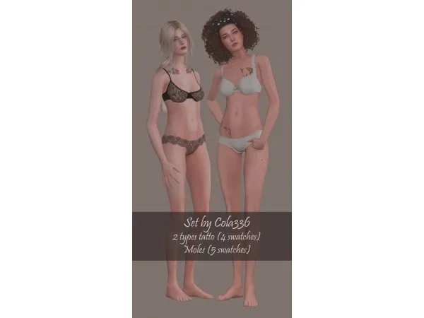 Mix Tatto1(black) Tatto2(color) Moles by cola336 - The Sims 4 Custom Content