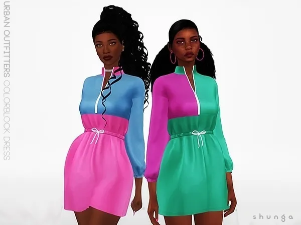 Maxis Match SHUNGA UO Colorblock Dress - The Sims 4 Custom Content