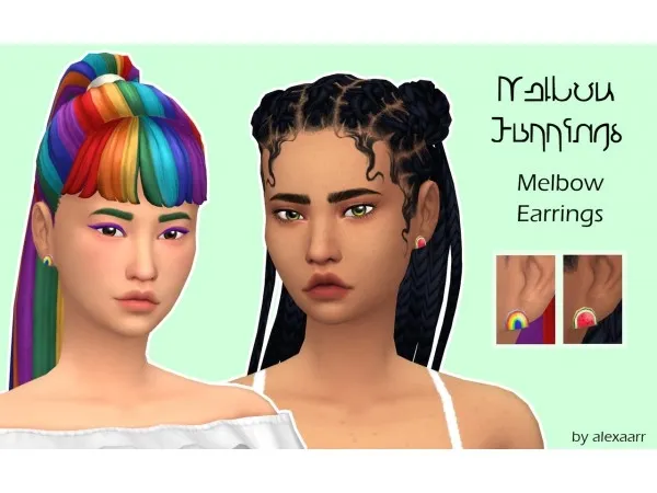 Maxis Match Melon Rainbow Melbow Earrings by alexaarr - The Sims 4 Custom Content