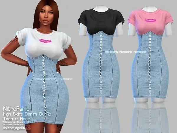 Alpha High Skirt Denim Outfit - The Sims 4 Custom Content