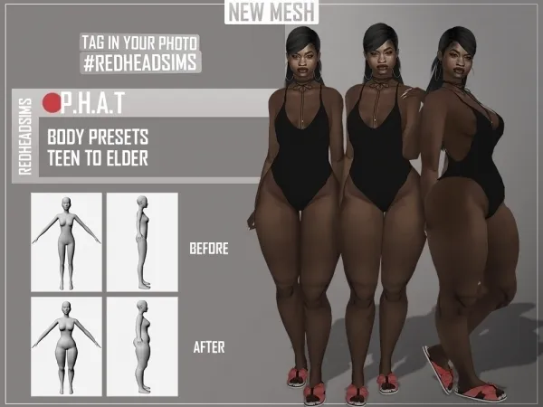 Mix P.H.A.T BODY PRESETS by redheadsims - The Sims 4 custom content