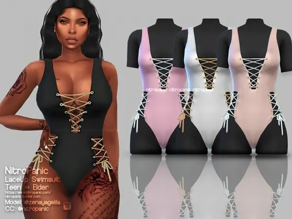 Alpha LaceUp Swimsuit by nitropanic - The Sims 4 Custom Content