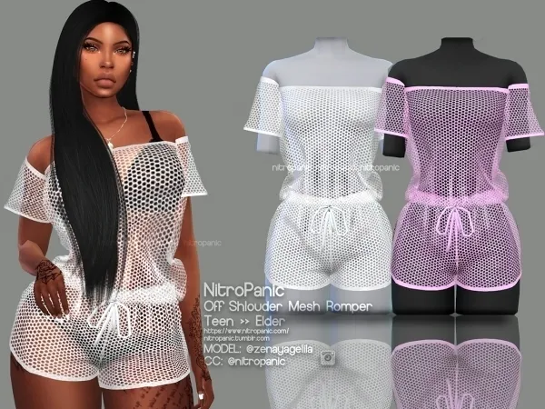 Alpha Off Shoulder Mesh Romper - The Sims 4 Custom Content