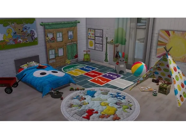 Alpha Sesame street toddler room by IvyRose A recolour of Artvitalex Aspen toddler room foun - The Sims 4 Custom Content