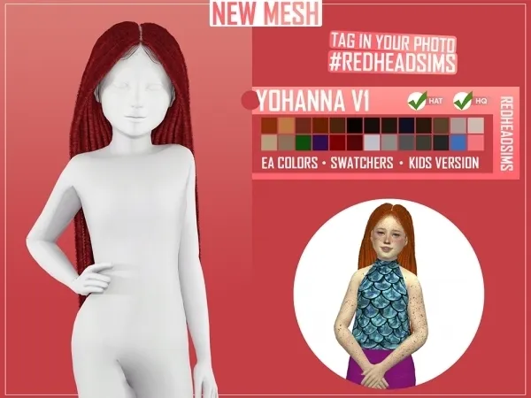 Maxis Match YOHANNA HAIR V1 KIDS VERSION by redheadsims - The Sims 4 Custom Content