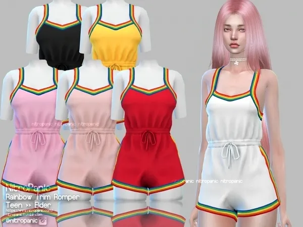Alpha Rainbow Trim Romper - The Sims 4 Custom Content