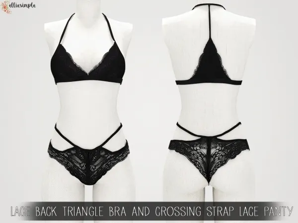 Alpha Elliesimple Lace Back Triangle Bra Crossing Strap Lace Panty - The Sims 4 Custom Content