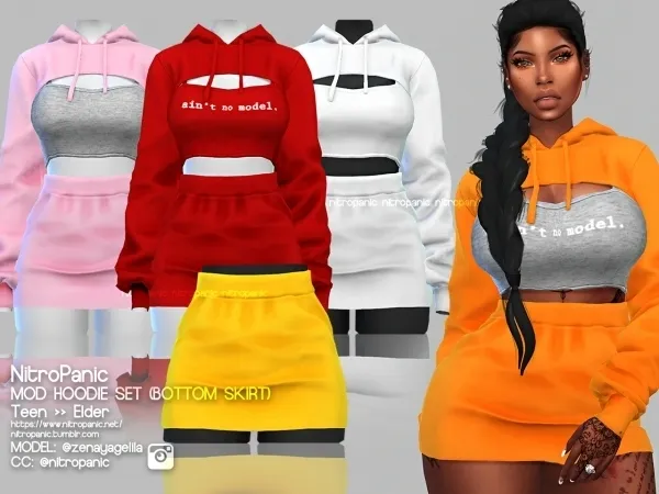 Alpha Mod Hoodie Set (Bottom Skirt) by nitropanic - The Sims 4 Custom Content