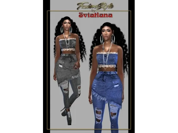 Alpha Denim top Jeans with skirt by sviatlana by fusionstyle - The Sims 4 Custom Content