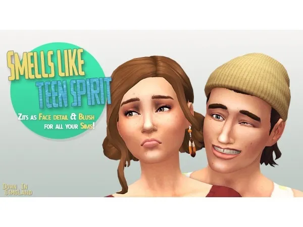 Maxis Match down in simsland Smells Like Teen Spirit Zits as Face Detail and Blush - The Sims 4 Custom Content