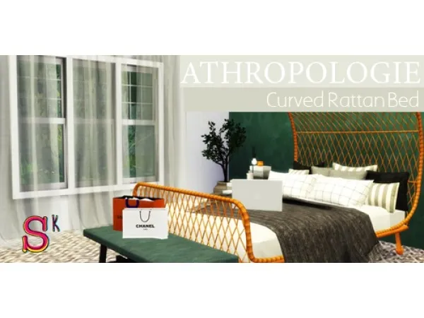 Alpha Superkript Curved Rattan Bed - The Sims 4 Custom Content