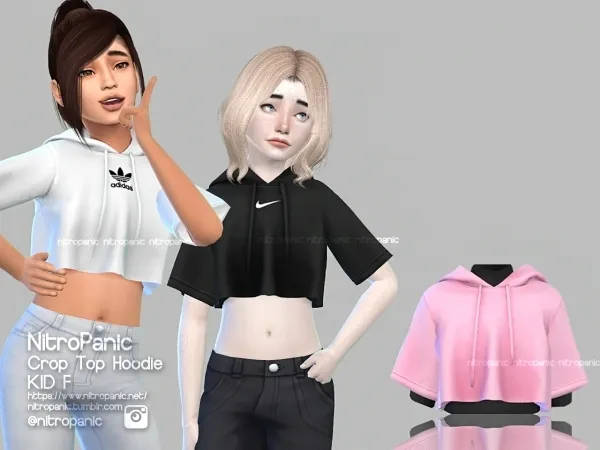 Alpha Kid F Crop Top Hoodie - The Sims 4 Custom Content