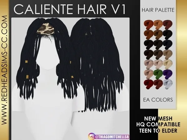 Maxis Match CALIENTE HAIR V1 by redheadsims - The Sims 4 Custom Content