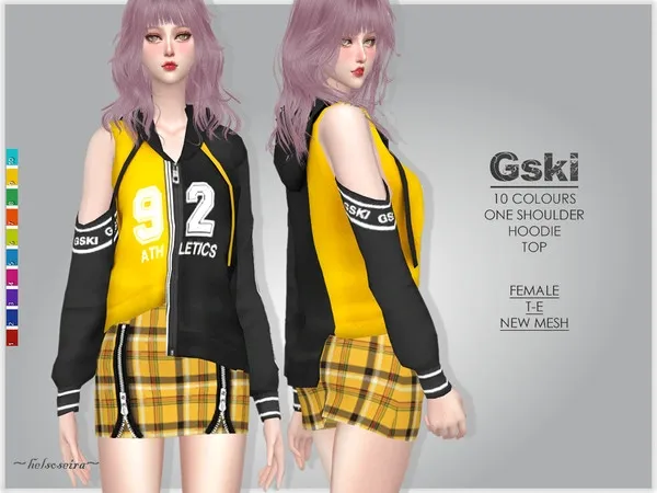 Alpha GSKI One Shoulder Hoodie - The Sims 4 Custom Content