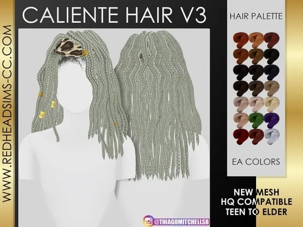 Maxis Match CALIENTE HAIR V3 by redheadsims - The Sims 4 Custom Content