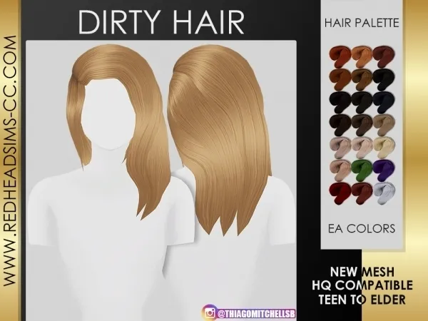 Maxis Match DIRTY HAIR by redheadsims - The Sims 4 custom content