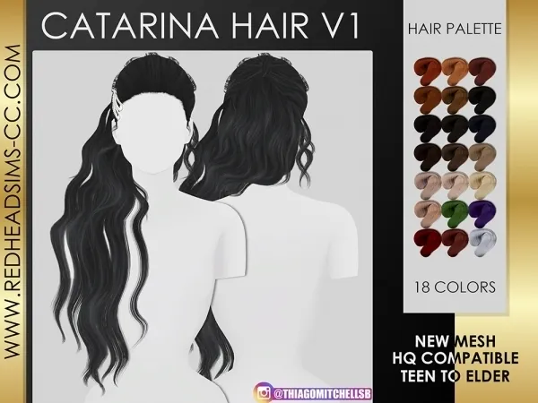 Alpha CATARINA HAIR V1 by redheadsims - The Sims 4 Custom Content