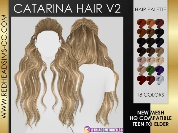 Alpha CATARINA HAIR V2 by redheadsims - The Sims 4 Custom Content