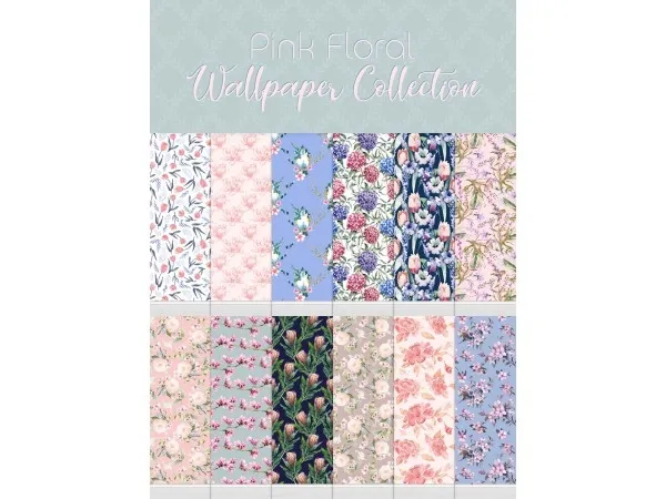 Maxis Match simplistic sims4 Pink Floral Wallpaper Collection by simsfinds - The Sims 4 Custom Content