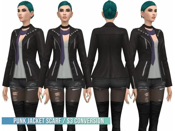 Maxis Match bustedpixels Punk jacket Scarf S3 Conversion - The Sims 4 Custom Content