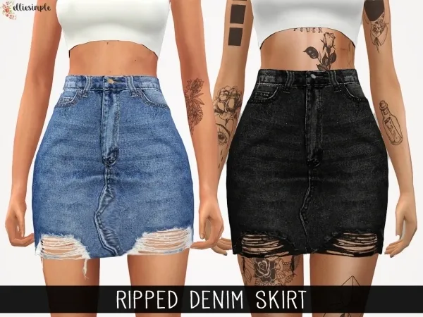 Alpha Elliesimple Ripped Denim Skirt - The Sims 4 Custom Content