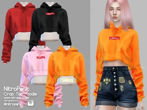Alpha Crop Top Hoodie Tied by nitropanic - The Sims 4 Custom Content