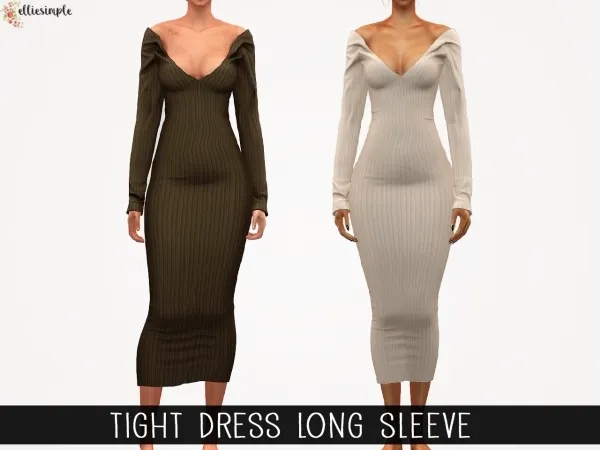 Alpha Elliesimple Tight Dress Long Sleeve - The Sims 4 Custom Content