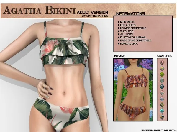 Alpha Agatha Bikini Adult Version by simtographies - The Sims 4 Custom Content