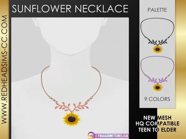 Alpha SUNFLOWER NECKLACE by redheadsims - The Sims 4 custom content