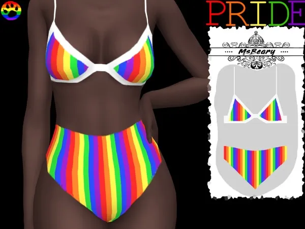 Alpha Rainbow Striped Bikini - The Sims 4 Custom Content