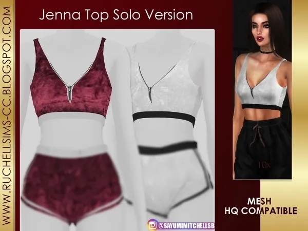 Alpha Jenna Top Solo Version - The Sims 4 Custom Content