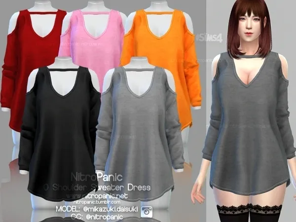 Alpha 0 Shoulder Sweater Dress by nitropanic - The Sims 4 custom content