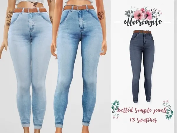 Alpha Elliesimple Belted Simple Jeans by elliesimple - The Sims 4 Custom Content