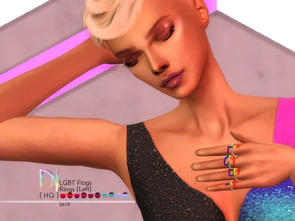 Alpha Pride Collection 19' LGBT Rings [Left] - The Sims 4 Custom Content