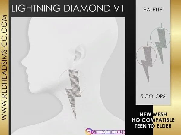 Alpha LIGHTNING DIAMOND EARRING V1 by redheadsims - The Sims 4 custom content