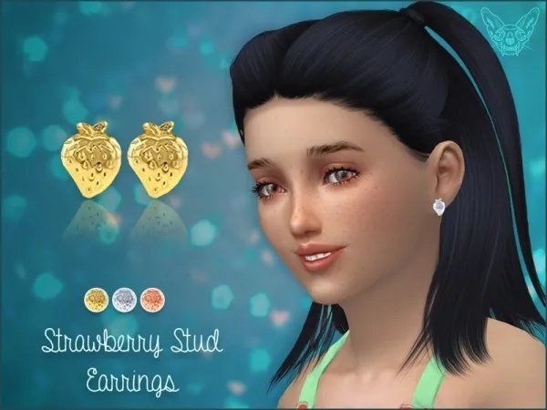 Alpha Strawberry Stud Earrings For Kids - The Sims 4 Custom Content