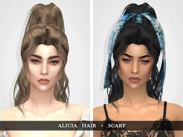 Alpha Alicia Hair with acc Scarf - The Sims 4 Custom Content