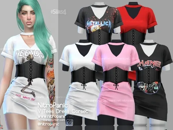 Alpha V Dress Tees Corset by nitropanic - The Sims 4 custom content