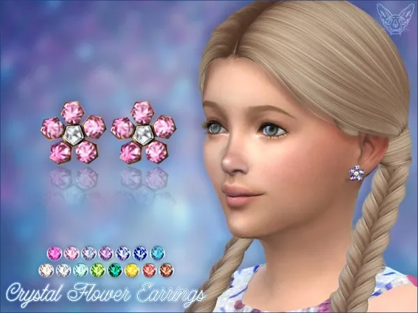 Alpha Crystal Flower Stud Earrings For Kids - The Sims 4 Custom Content
