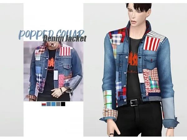 Maxis Match waekey Popped Collar Denim Jacket - The Sims 4 Custom Content