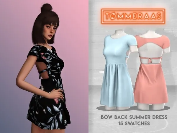 Alpha TØMMERAAS Bow Back Summer Dress - The Sims 4 Custom Content