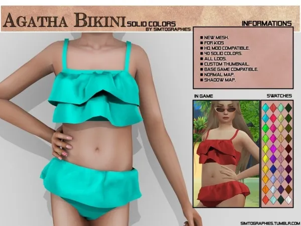 Alpha Agatha Bikini (Solid Colors) - The Sims 4 Custom Content