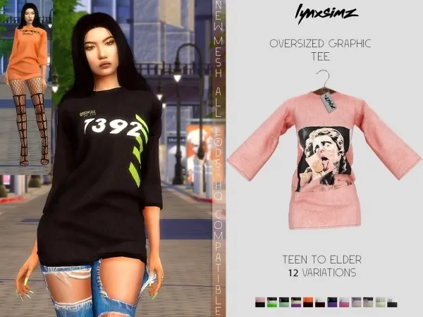 Alpha lynxsimz Oversize Graphic Tee - The Sims 4 Custom Content