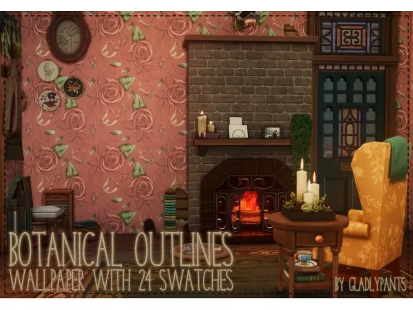Maxis Match [gladlypants] Botanical Outlines Wallpaper - The Sims 4 Custom Content