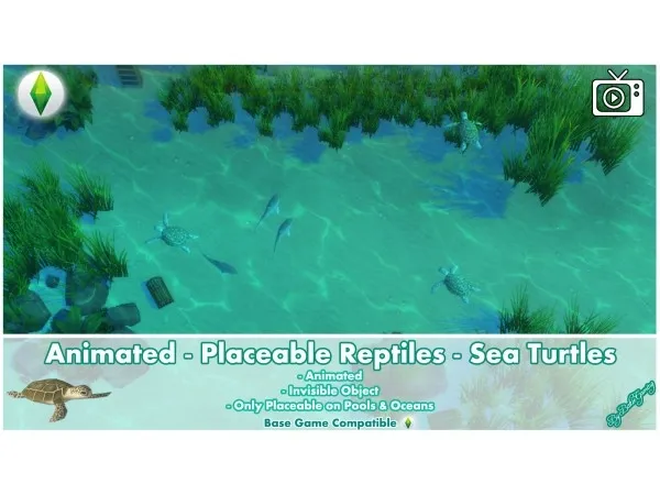 Maxis Match Animated Placeable Reptiles Sea Turtles by Bakie - The Sims 4 Custom Content